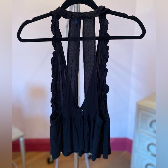 Black Halter Ruffle Top Open Back Sleeveless low cut Small - Picture 5 of 11